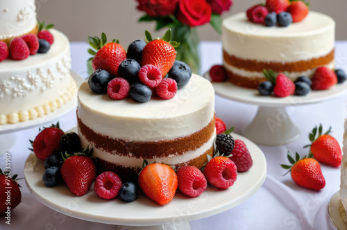A cheesecake with strawberries