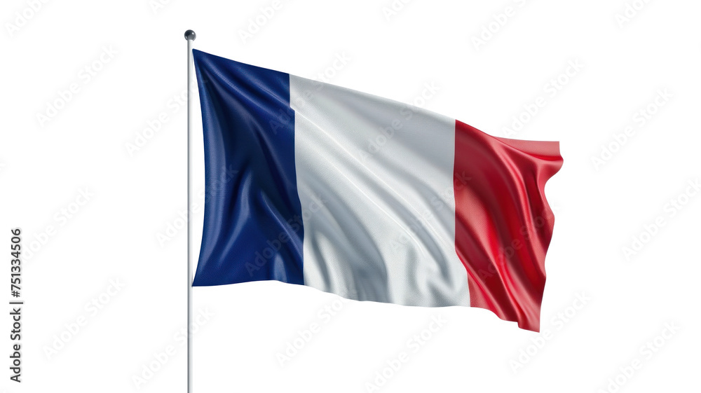 Waving French flag on a flagpole, isolated or white background Waving French flag on a flagpole, isolated or white background