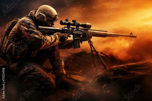 Sniper gun war. Target training crisis. Generate Ai photo