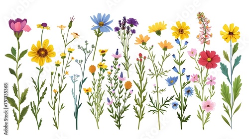 Set of wild flowers isolate on white background. Generative Ai © mahaart