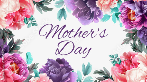Vector watercolor banner with beautiful flowers framed for mother's day