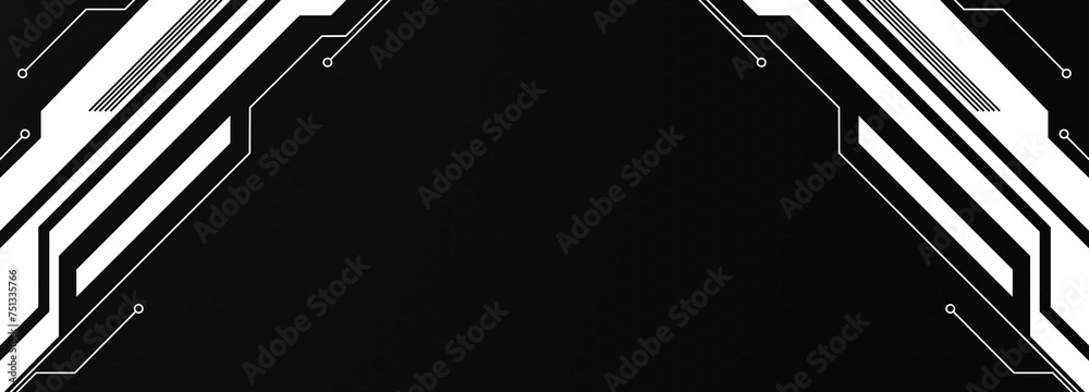 Abstract geometrical cyber tech metaverse digital web 3 horizontal dark banner design template blank with place for text . Geometrical black and white sci fi cyberpunk shapes interface hud hui Abstract geometrical cyber tech metaverse digital web 3 horizontal dark banner design template blank with place for text . Geometrical black and white sci fi cyberpunk shapes interface hud hui