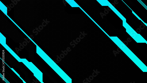 Abstract geometrical cyber tech metaverse digital web 3 horizontal dark banner design template blank with place for text . Geometrical cyan blue neon sci fi cyberpunk shapes interface hud hui