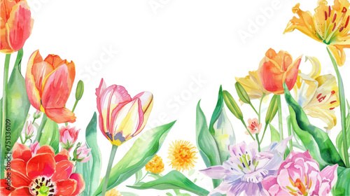 Vector watercolor banner with beautiful flowers framed for mother's day