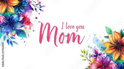 Vector watercolor banner with beautiful flowers framed for mother's day