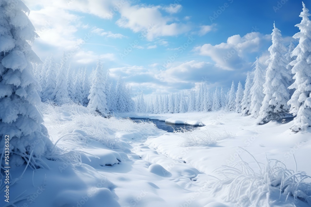 Obraz premium Snow landscape summer sunny. Scenic ice. Generate Ai