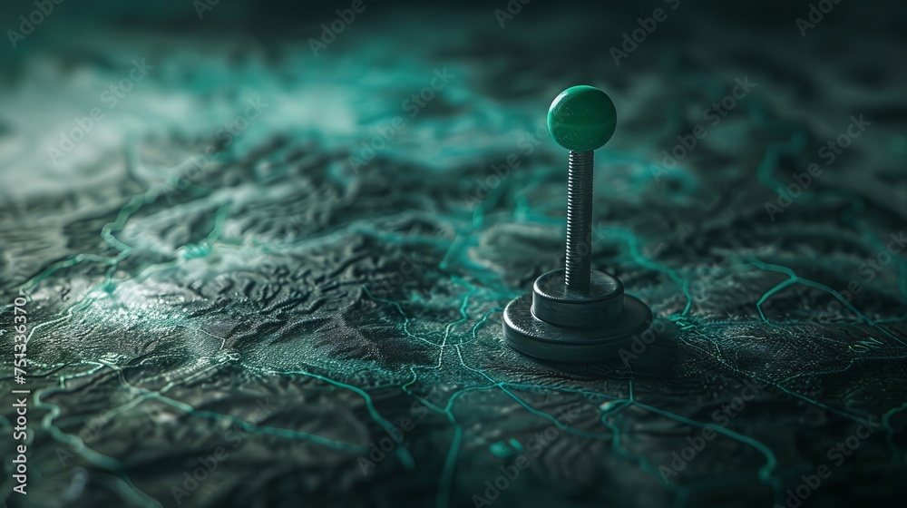 The target location point is displayed on a map background with copy space and a green thumbtack marking.