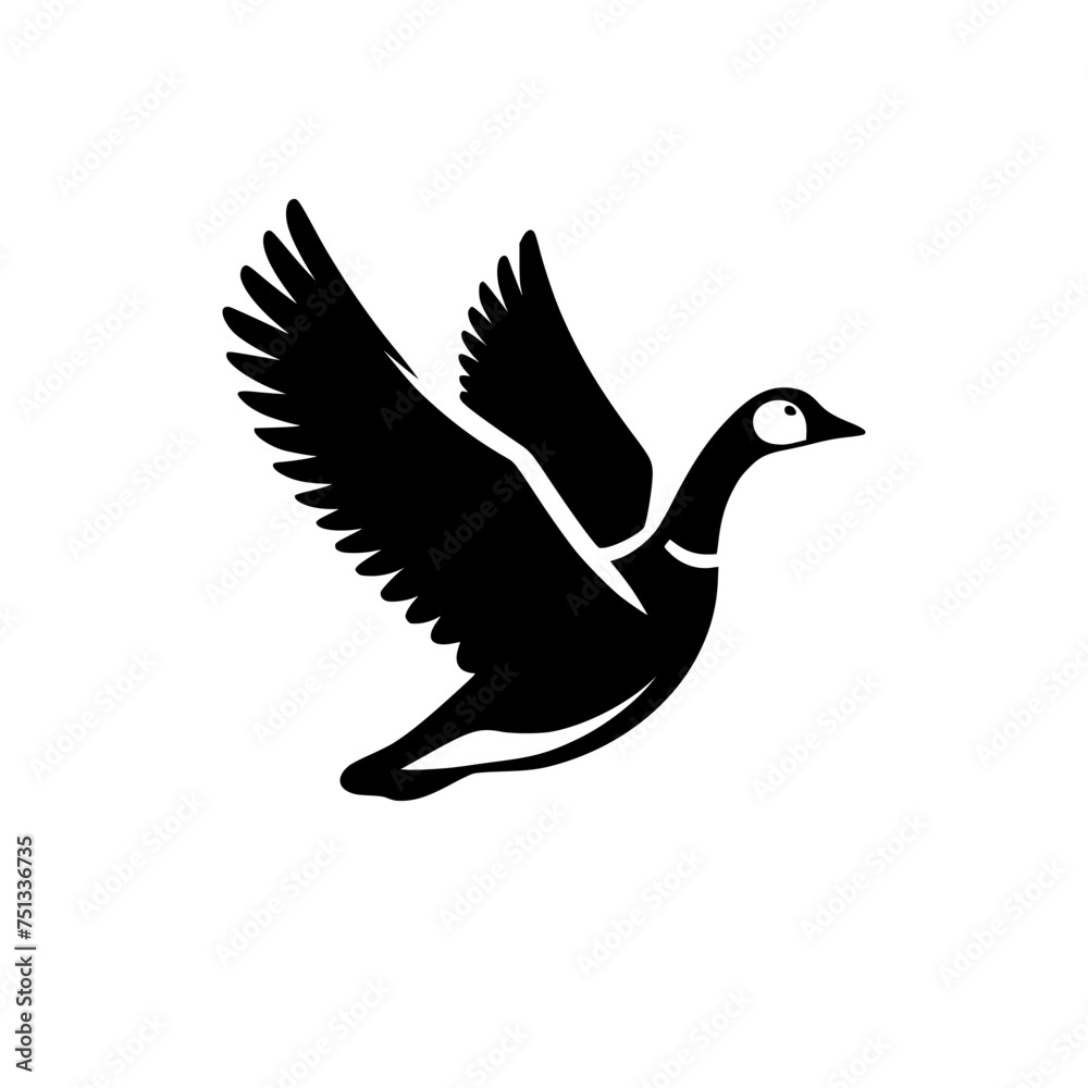 Black and white illustration of a goose. Professional vector logo of a flying duck. Black and white illustration of a goose. Professional vector logo of a flying duck.