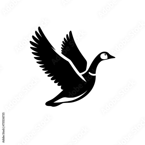 Black and white illustration of a goose. Professional vector logo of a flying duck.