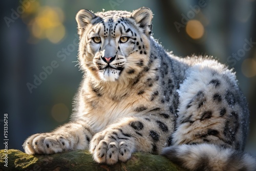 Snow leopard sitting. Face animal. Generate Ai