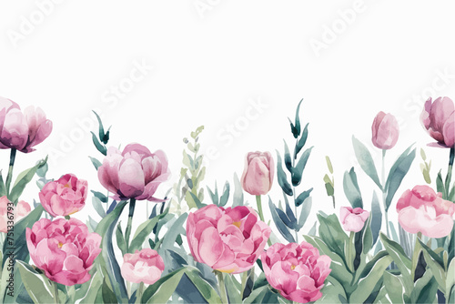 Vector watercolor banner with beautiful flowers framed for mother's day