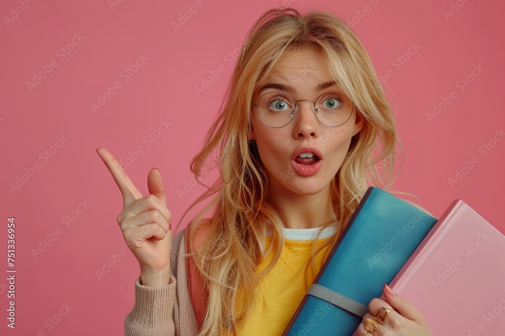 surprised woman with glasses and book surprised woman with glasses and book