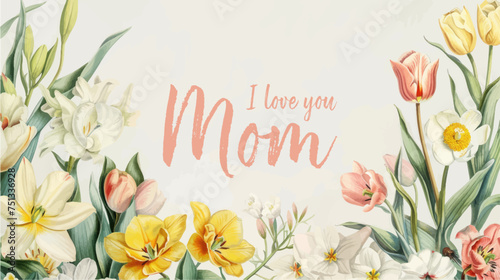 Vector watercolor banner with beautiful flowers framed for mother's day © Alice