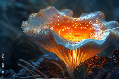 a mushroom with glowing light