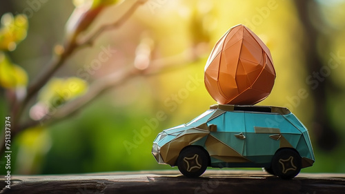 Easter egg on the roof of car using origami technique