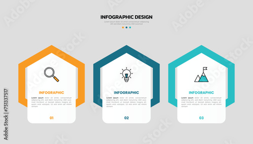 Modern business infographic template with 3 options or steps icons.