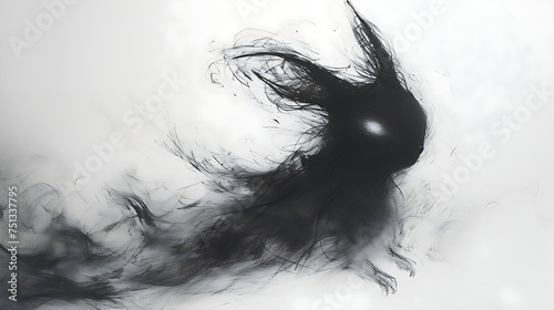 phantom hare  a chilling depiction of a ghostly rabbit emerging from a misty cloud  crafted in black chalk and charcoal