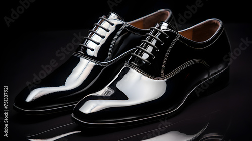 Singular Focus on Suave Black, Exquisitely Stitched and Polished Men's Formal Shoes against Black Background