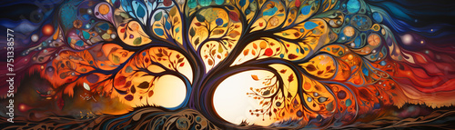 A religiousthemed artwork featuring a tree of life  Medium Shot photo