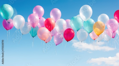 Whimsical balloons glide through the azure heavens.