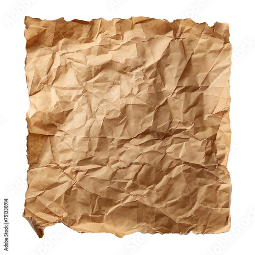 Wrinkled paper isolated on white background Generative Ai 