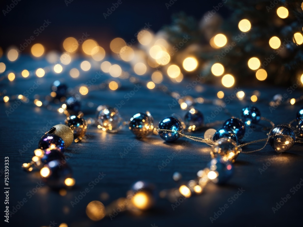 New Year and Christmas background with gold and blue balls New Year and Christmas background with gold and blue balls
