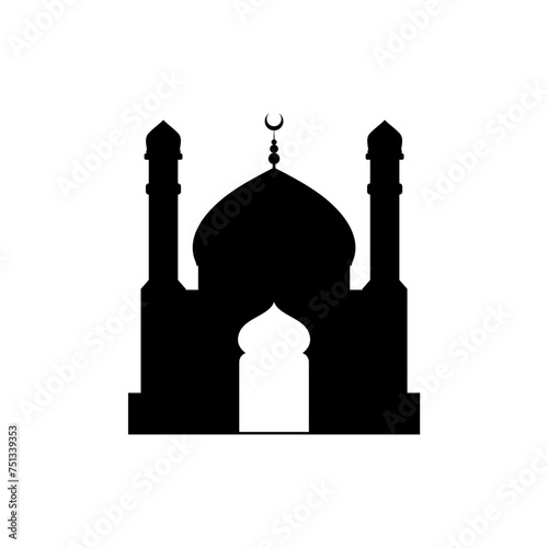 Ramadan Kareem silhouette of mosque. Silhouette mosque flat design vector illustration isolated on white background. Islamic mosque buildings, Banner design, and Ramadhan background.