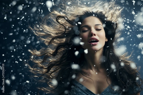 Snowflake falling down. Macro photo shot at winter weather. Generate Ai