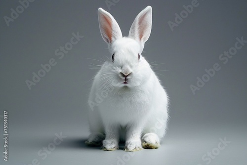 a white rabbit sitting on a gray background