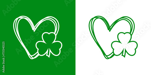 Día de San Patricio. Silueta de trébol con corazón lineal para su uso en felicitaciones y tarjetas	
