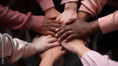 Hands together showing teamwork and unity  pop color style