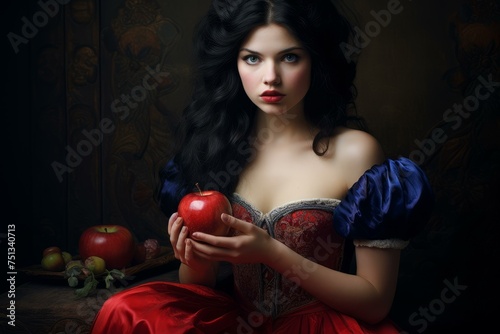 Snow-white princess apple. Beauty face portrait. Generate Ai