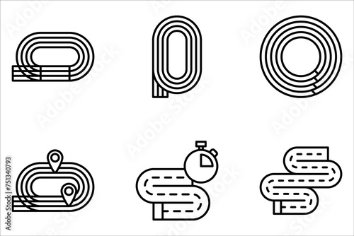 Running track field icon set. Illustration of big stadium have running track on white background