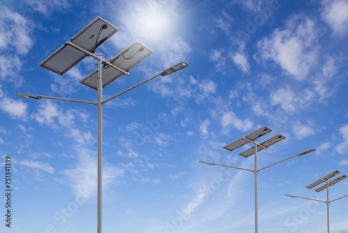 Solar lamps street LED lighting pole. Solar power lamp save energy and reduces global warming. clean energy