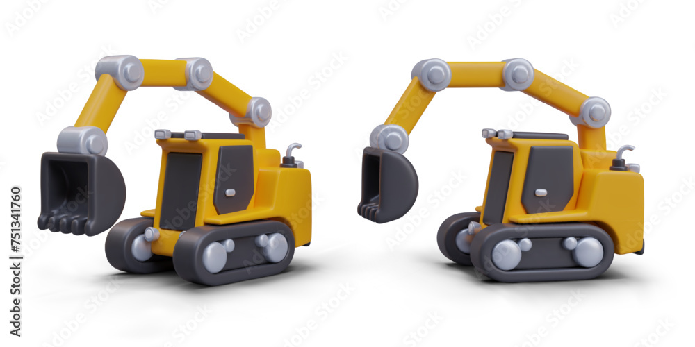 Realistic excavator in different positions. Templates for crossover effect, dynamic design