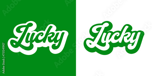 Día de San Patricio. Logo con palabra Lucky en texto manuscrito con sombra para tarjetas y felicitaciones photo