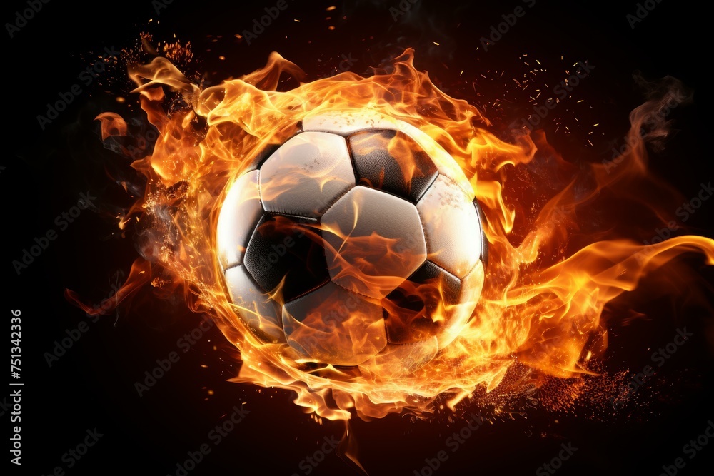 Fototapeta premium Soccer ball flames. Splash game. Generate Ai