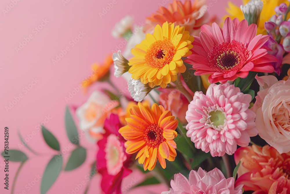 bouquet of flowers on a pink background. generative ai