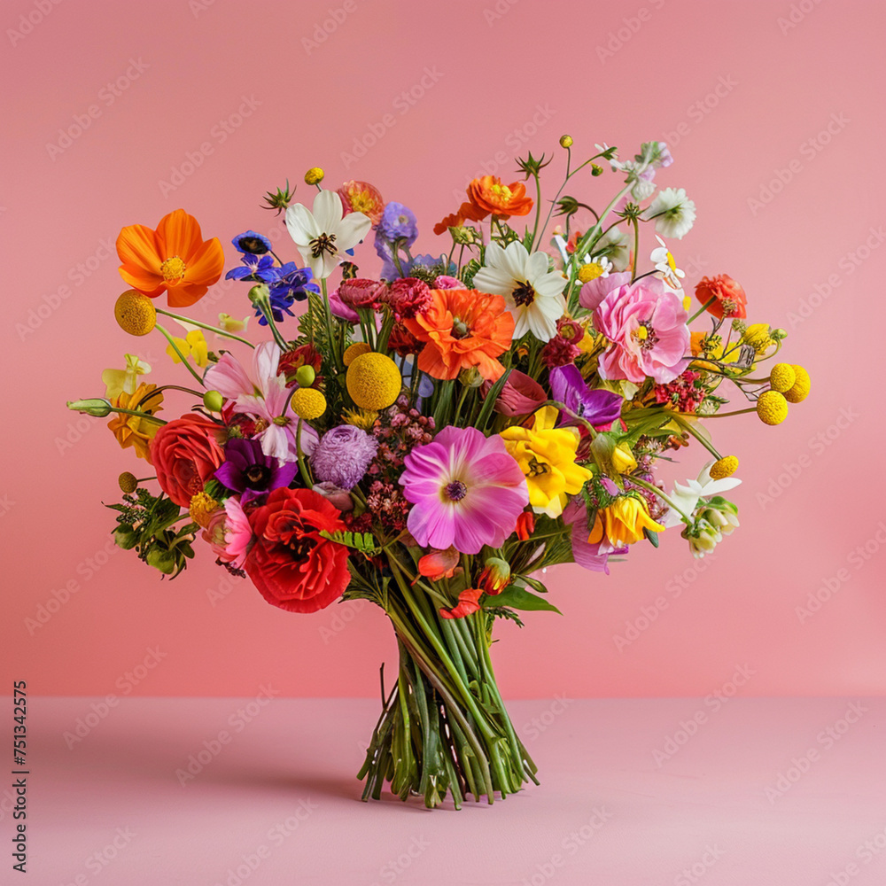 bouquet of flowers on a pink background. generative ai bouquet of flowers on a pink background. generative ai