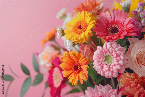 bouquet of flowers on a pink background. generative ai