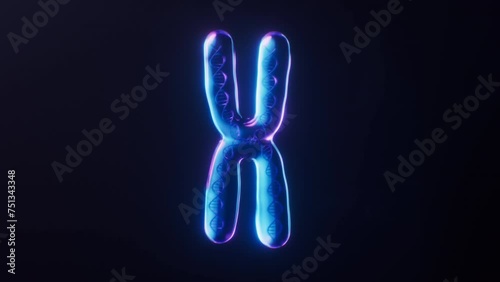Loop animation of chromosome with dark neon light effect, 3d rendering. photo