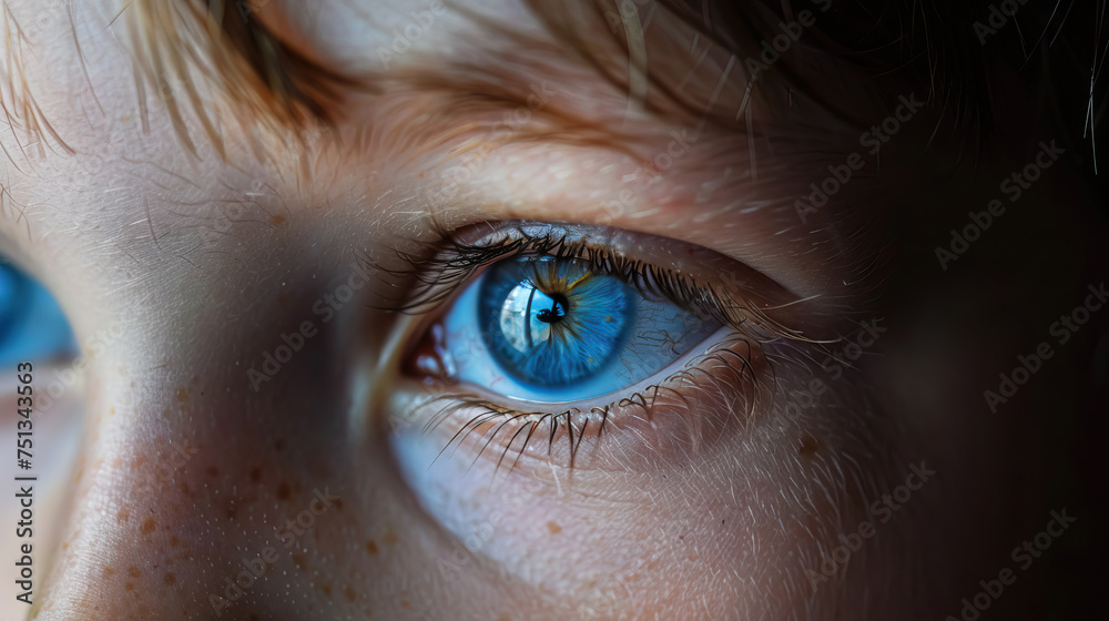 close up beautiful blue eye macro shot - AI Generated