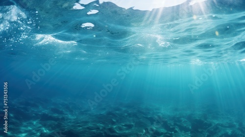 Sunlight streaming through the indigo depths of the underwater world © pixcel3d