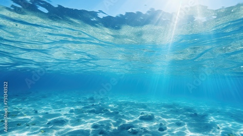 Sun rays dancing within the cobalt underwater panorama