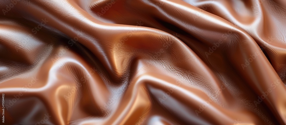 This close-up shot showcases a shiny brown cloth, resembling faux leather or artificial leather, highlighting its unique texture and color. The fabric appears sleek and reflective under the light This close-up shot showcases a shiny brown cloth, resembling faux leather or artificial leather, highlighting its unique texture and color. The fabric appears sleek and reflective under the light