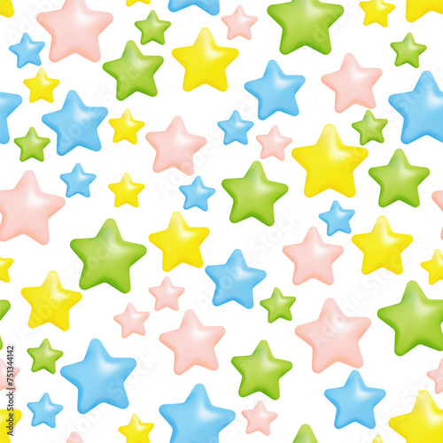 Multicolor pastel 3D stars seamless pattern background.
