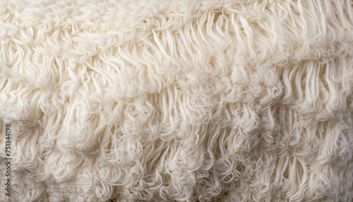 Background of staples of white sheep wool with a soft