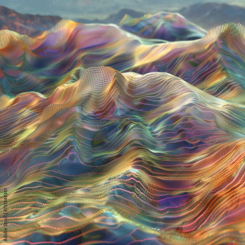 Obraz premium Surreal holographic landscape with undulating waves
