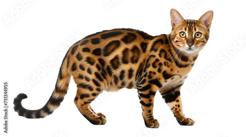 a bengal cat with a leopard print coat, isolated on transparent background, png file photo