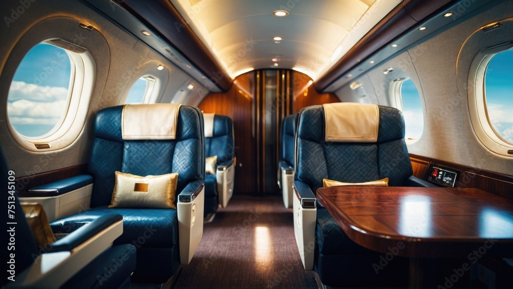 Private airplane luxurious first-class cabins